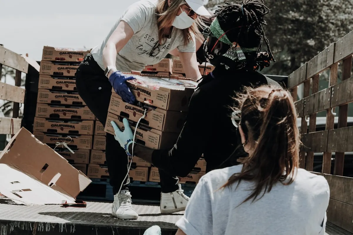 People serving at a food distribution